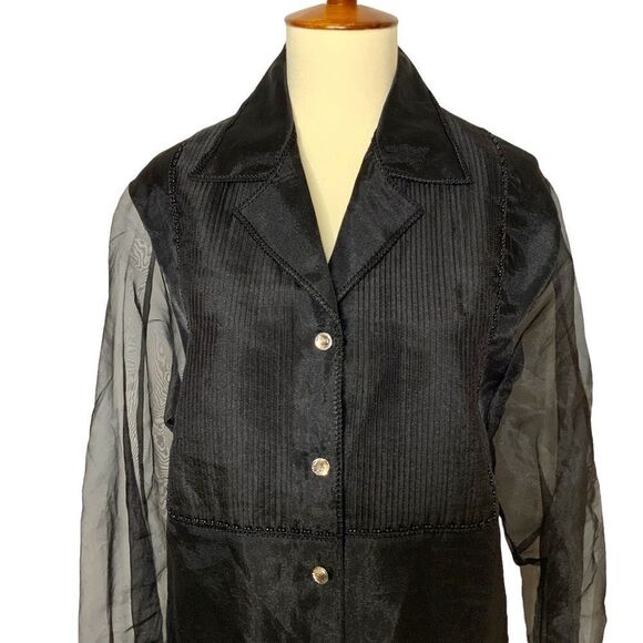 VINTAGE ISHYU black button front blouse size S - Picture 2 of 11